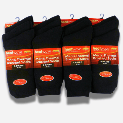 Heatwave Men's Thermal Socks | 12 Pairs | Double Brushed | Advanced Knit | Black | UK 6-11