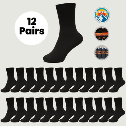 Heatwave Men's Thermal Socks | 12 Pairs | Double Brushed | Advanced Knit | Black | UK 6-11