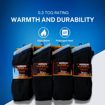 Heatwave Men's Thermal Socks | 12 Pairs | Double Brushed | Advanced Knit | Black | UK 6-11