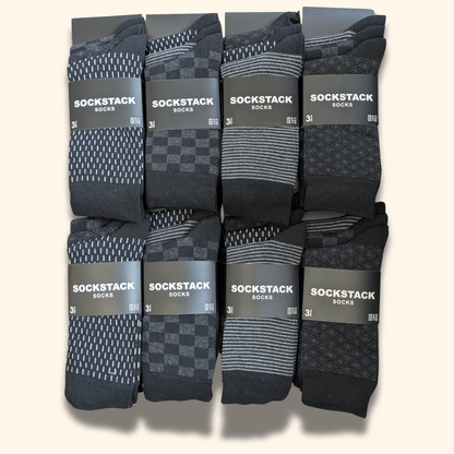 Sock Stack 24 Pairs Men's Cotton Colourful Heel Toe Black Argyle Diamond Easycare