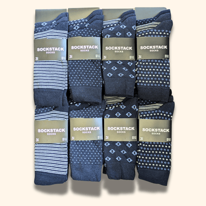 Sock Stack 24 Pairs Men's Cotton Colourful Heel Toe Black Argyle Diamond Easycare