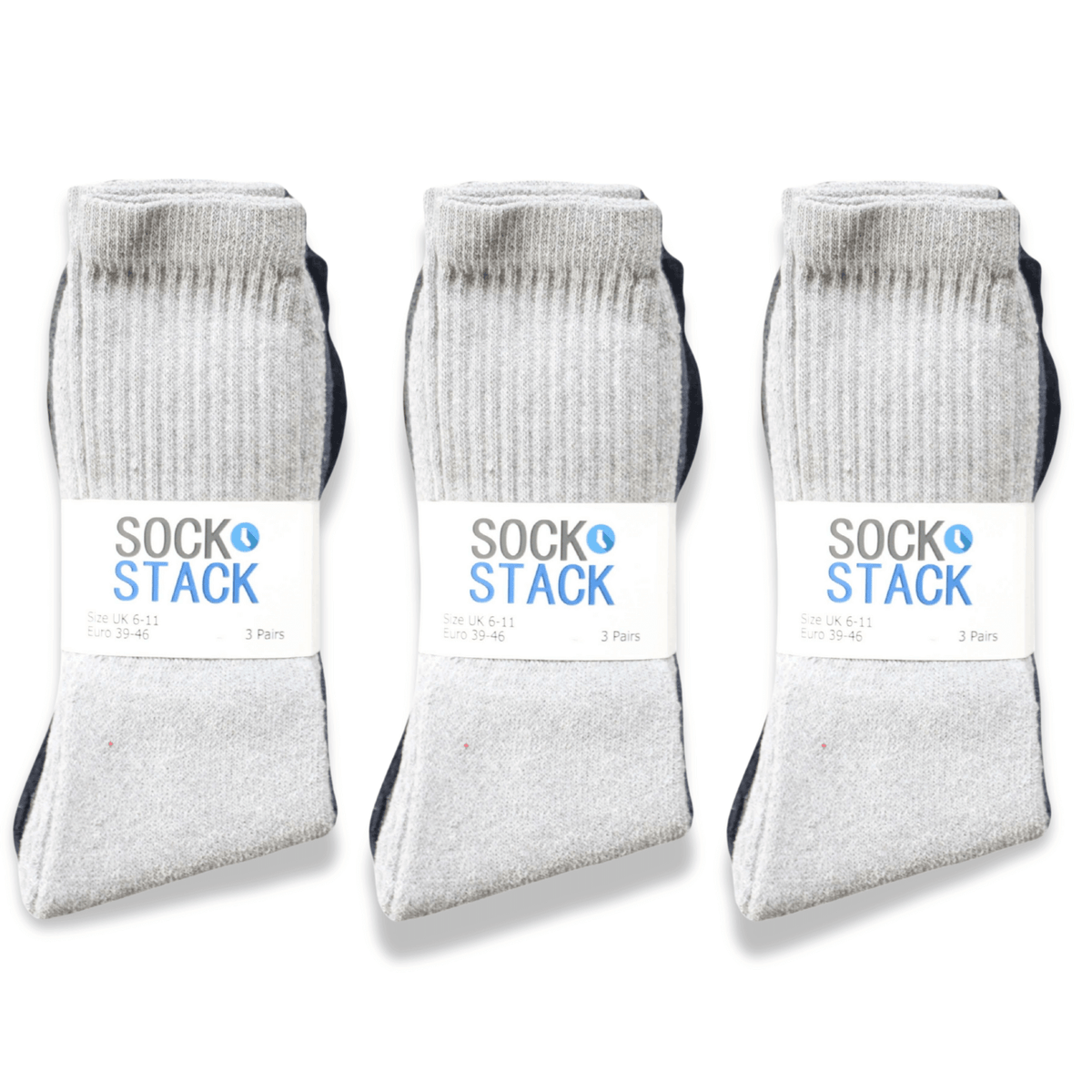 Sock Stack Men's Cotton Rich Performance Sport Socks | 30 Pairs | Black Grey White | UK 6-11