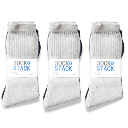 Sock Stack Men's Cotton Rich Performance Sport Socks | 30 Pairs | Black Grey White | UK 6-11