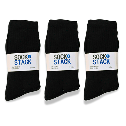 Sock Stack Men's Cotton Rich Performance Sport Socks | 30 Pairs | Black Grey White | UK 6-11