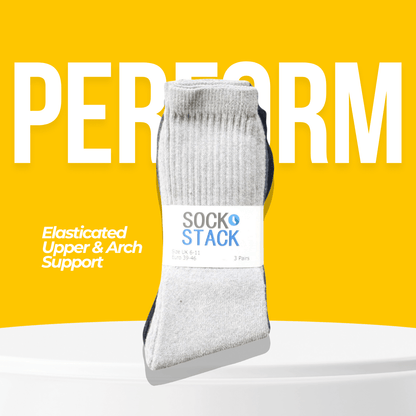 Sock Stack Men's Cotton Rich Performance Sport Socks | 30 Pairs | Black Grey White | UK 6-11