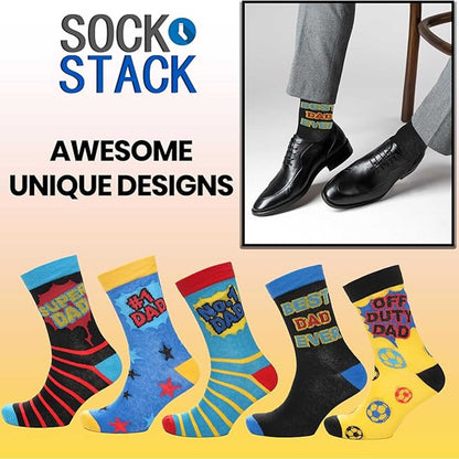Sock Stack Men's Cotton Rich Novelty Dad Socks | Pack of 5 | Colourful Crew Length | UK 6-11