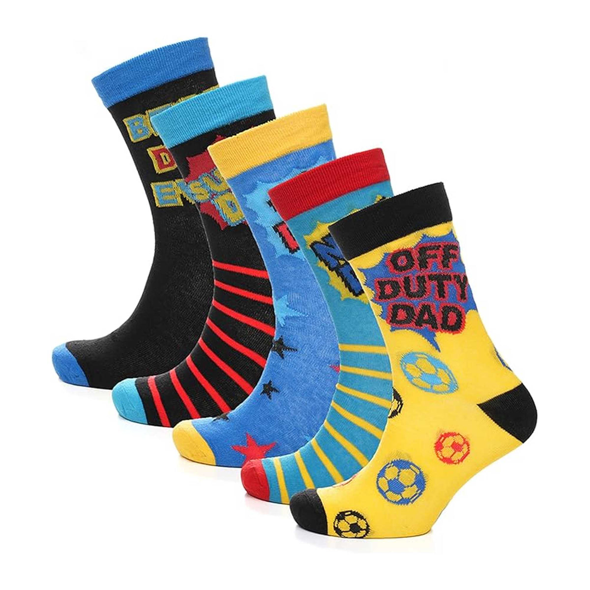 Sock Stack Men's Cotton Rich Novelty Dad Socks | Pack of 5 | Colourful Crew Length | UK 6-11