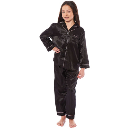 Daisy Dreamer Girls Satin Silk Pyjama Set Long Sleeve Button Down Sleepwear Luxurious