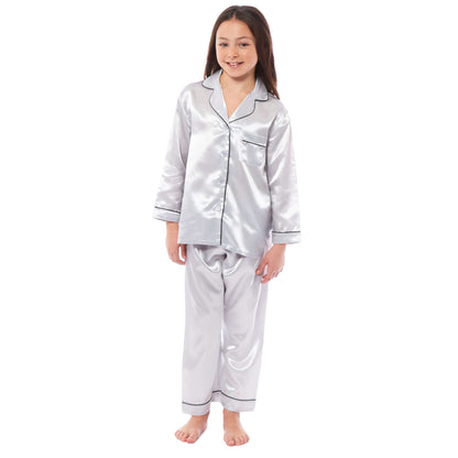 Daisy Dreamer Girls Satin Silk Pyjama Set Long Sleeve Button Down Sleepwear Luxurious