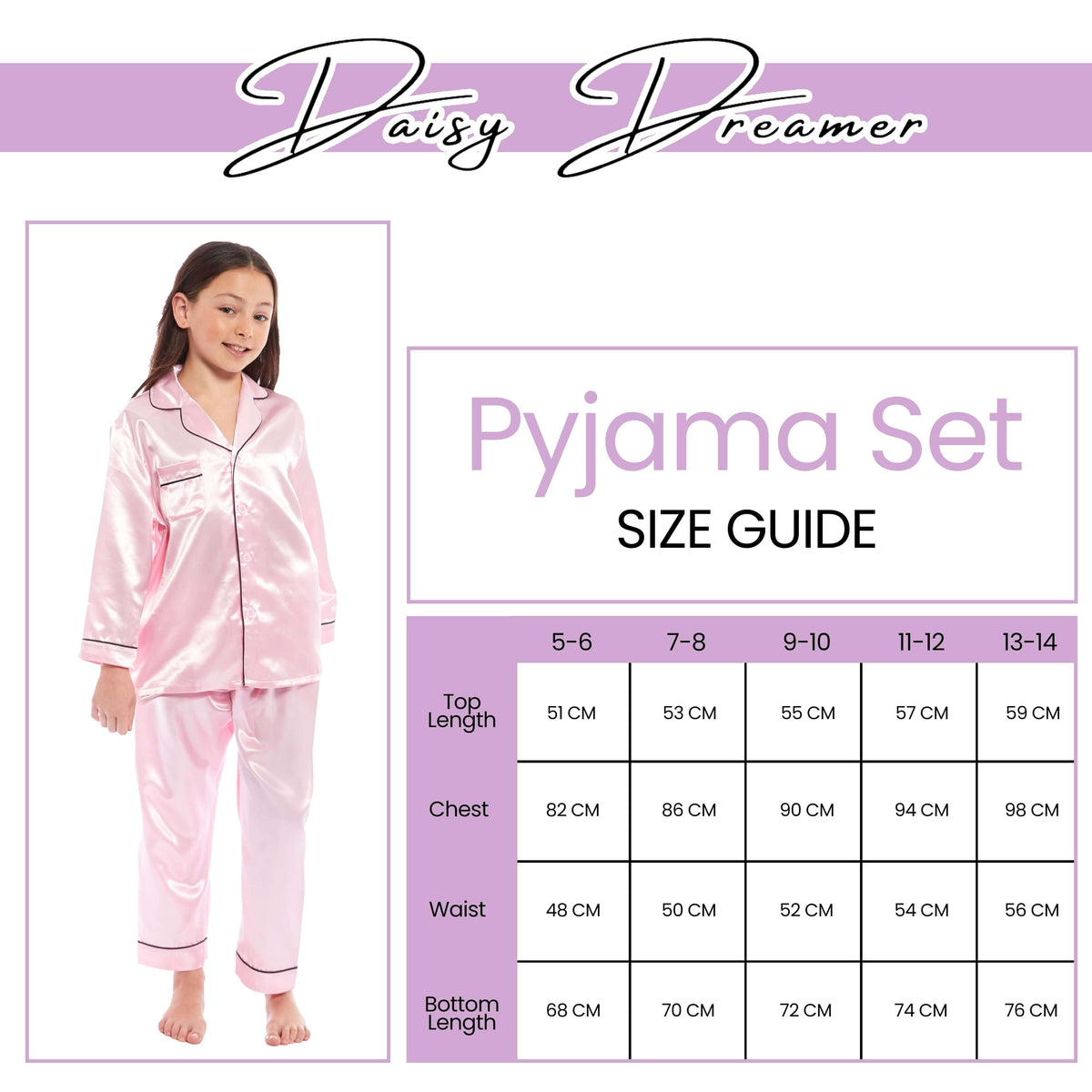 Daisy Dreamer Girls Satin Silk Pyjama Set Long Sleeve Button Down Sleepwear Luxurious