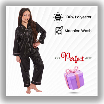 Daisy Dreamer Girls Satin Silk Pyjama Set Long Sleeve Button Down Sleepwear Luxurious