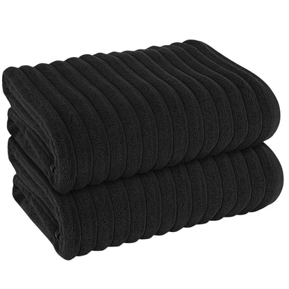 OLIVIA ROCCO Hydro Cotton Ribbed Towels Jumbo Bath Sheets 2 Pack Charcoal Highly