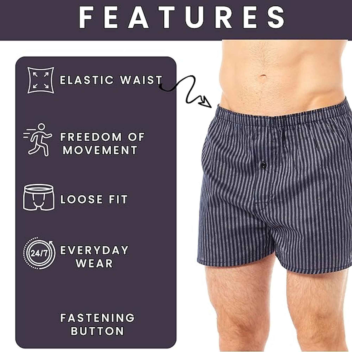 Sock Stack Men's Loose Fit Boxer Shorts | Pack of 6 | Soft Cotton Blend | S-2XL