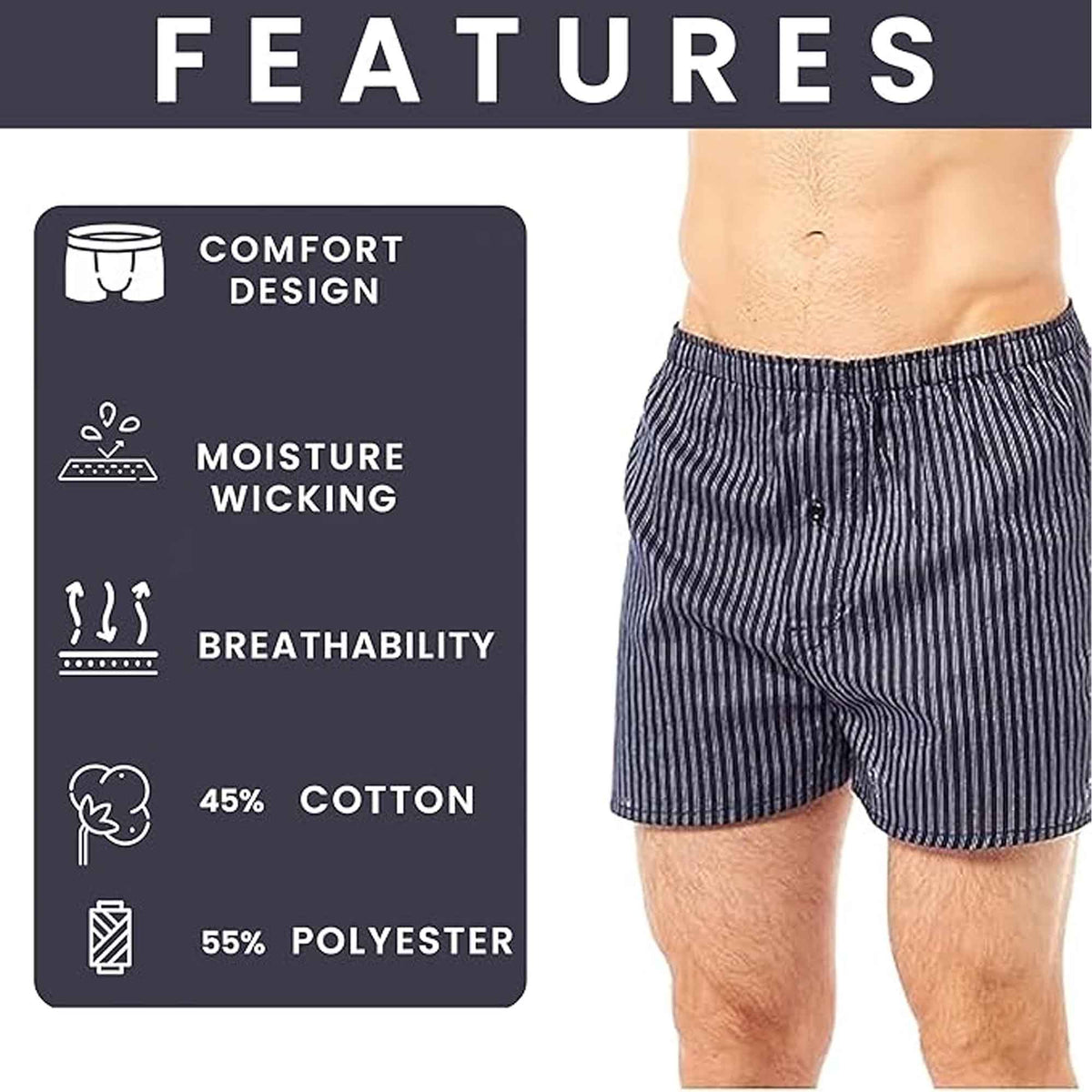 Sock Stack Men's Loose Fit Boxer Shorts | Pack of 6 | Soft Cotton Blend | S-2XL