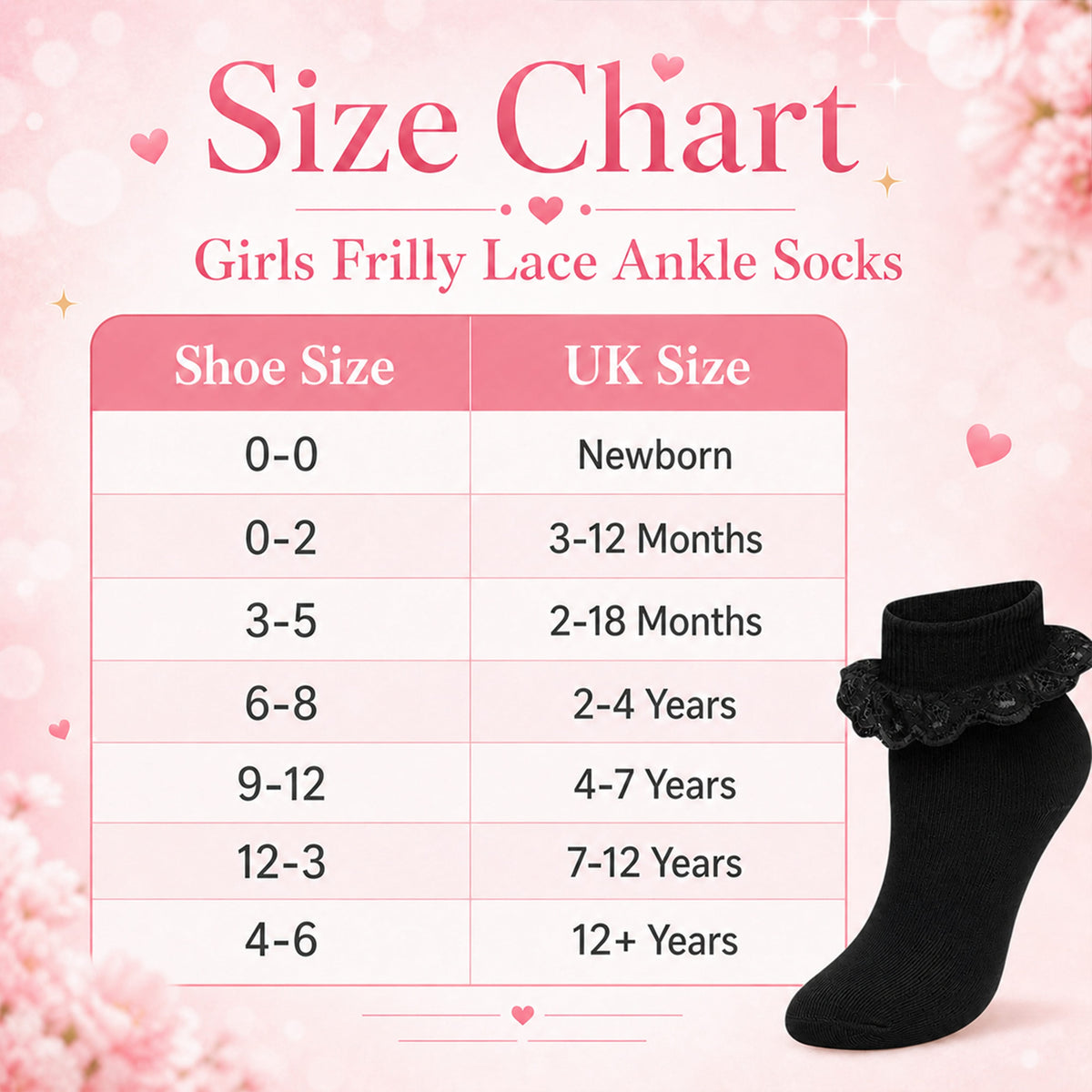 Sock Stack Girls' Frilly Tutu Ankle Socks with Lace & Bow | 6 Pairs | Super Soft | Black