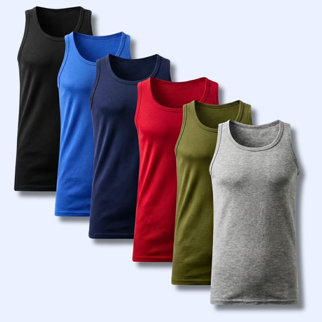Men's Cotton Blend Gym Muscle Vests – Pack of 6 | Lightweight & Breathable