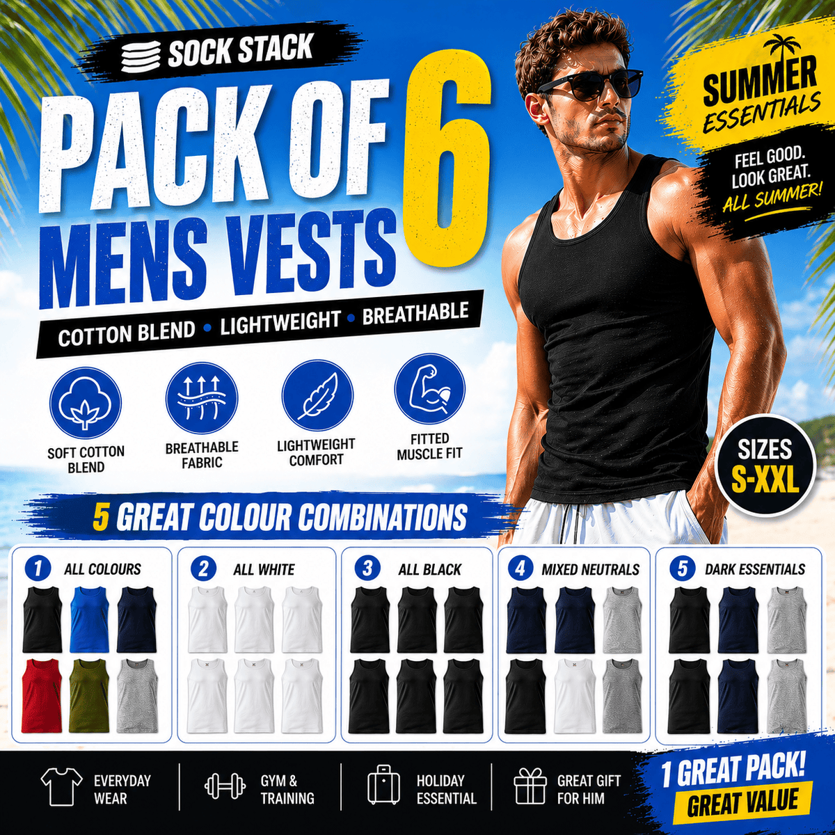 Men's Cotton Blend Gym Muscle Vests – Pack of 6 | Lightweight & Breathable